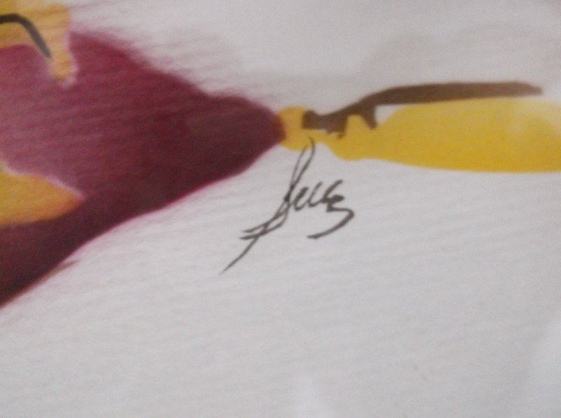 Vtg Airbrush Watercolor on Paper Signed Sue for Newman Decor NYC Harlequin Minst gallery
