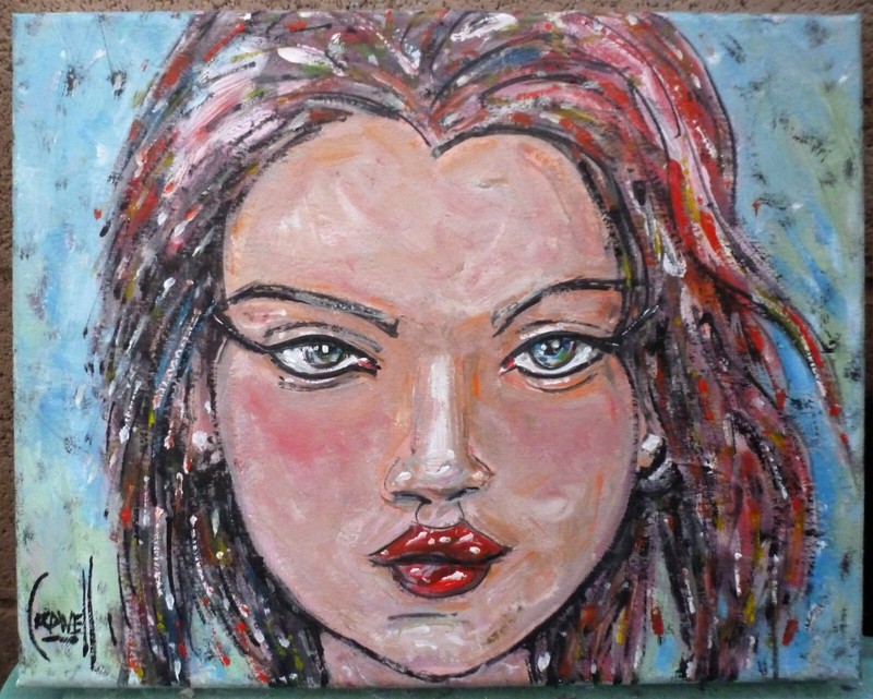 I HAVE NO CLUE wow oil painting eyes canvas NEW original 8×10 signed Crowell