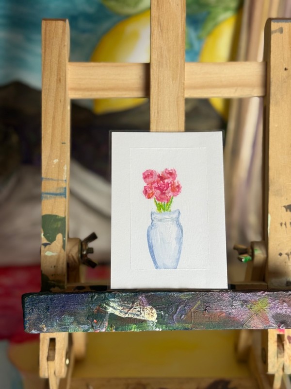 ACEO Original Watercolor Painting BeansPalette Abstact Peony Flowers 2.5×3.5