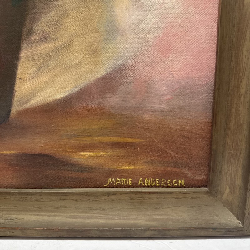 Vintage Floral Yellow Roses Oil Painting Signed Mattie Anderson 27"x 31" gallery