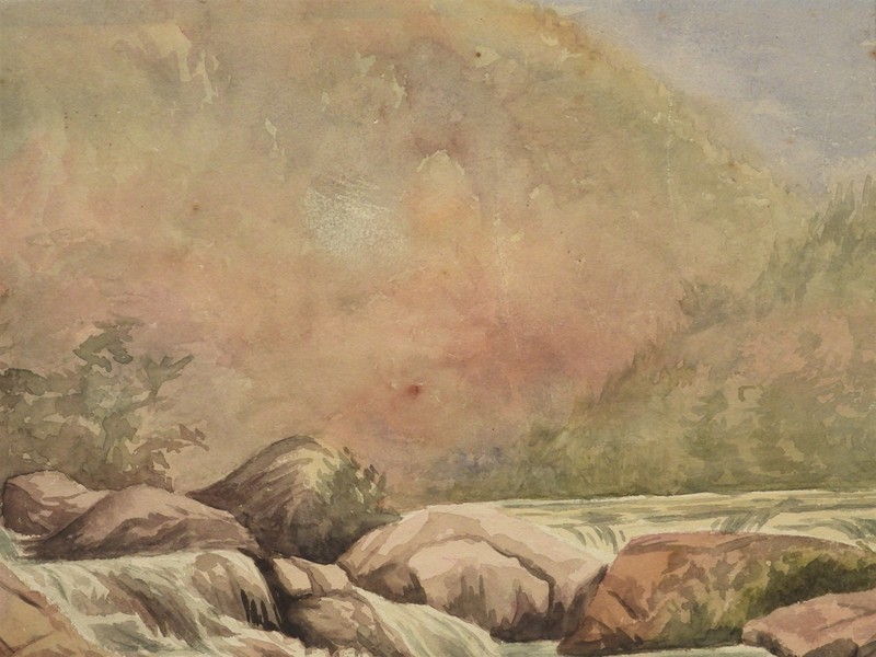 1890 Louis Michel Elshemus Woodland Stream California Plein Air WC Painting gallery
