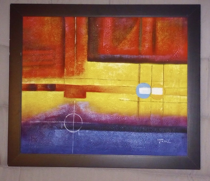 Real Tom L. Geometric Abstract Art Painting 23×27″ Framed Signed By Artist