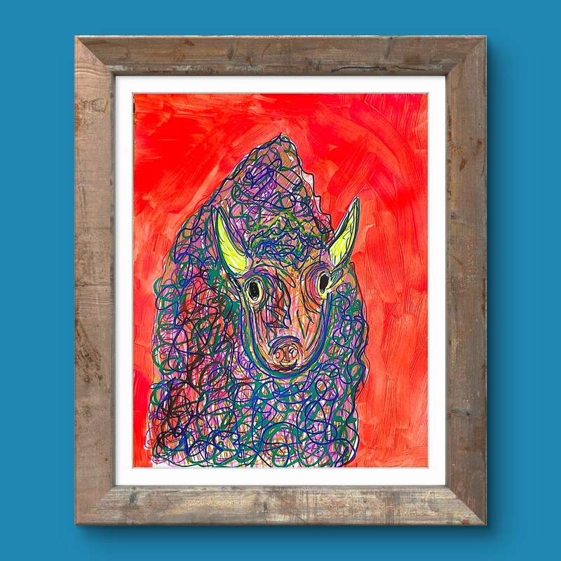 Buffalo Says Try Me- I'll Do It Again Abstract Original Acrylic On Paper 11x14 gallery