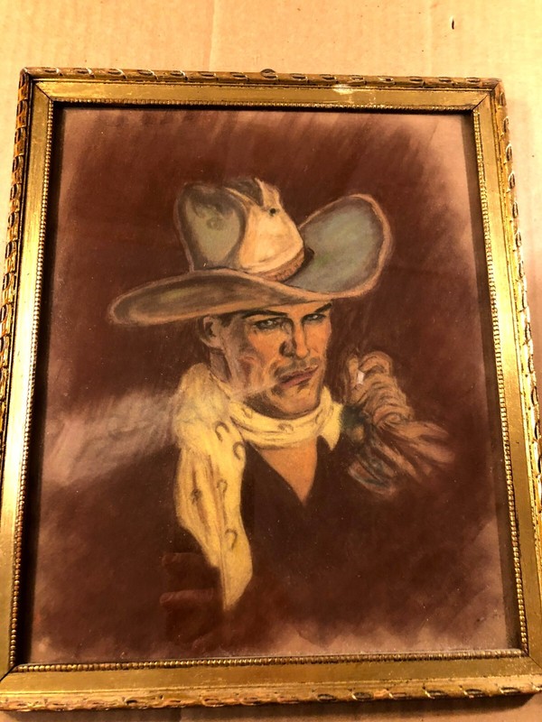 Rare Original 1930s Western Illustration Art Painting Cowboy