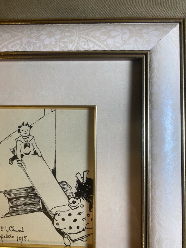 Antique Georgie E L Church 1915 "Moorfields" Pen And Ink Drawing - Signed/Framed gallery