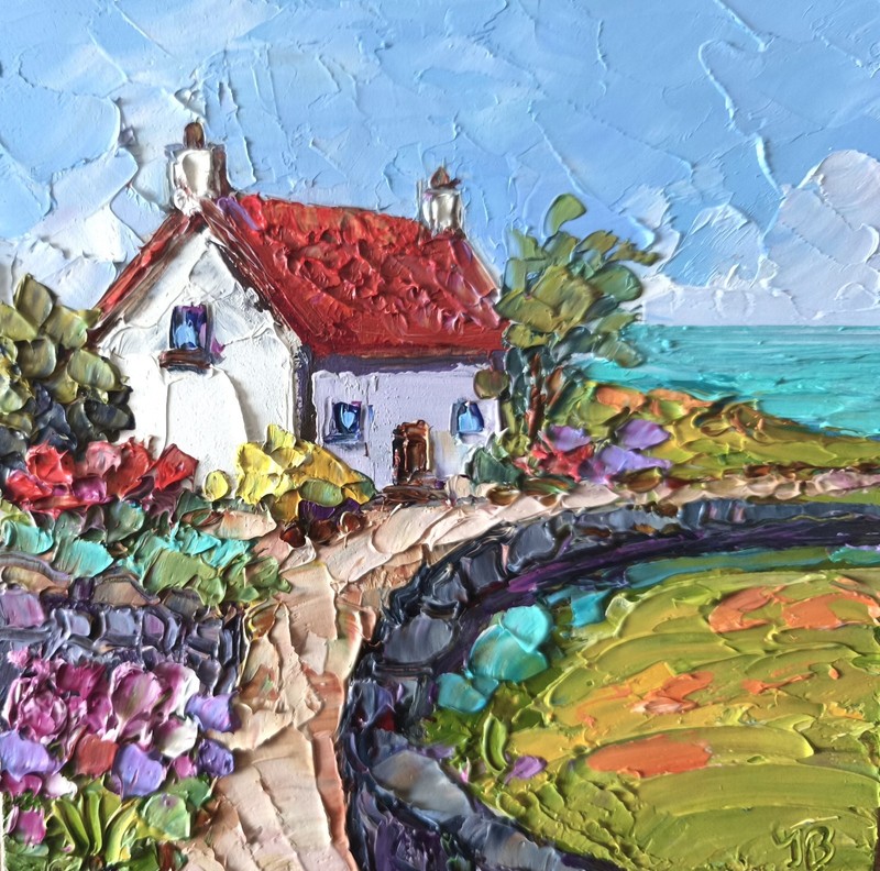Original Oil Painting Irish Landscape Impasto Small Artwork on Panel 6x6in