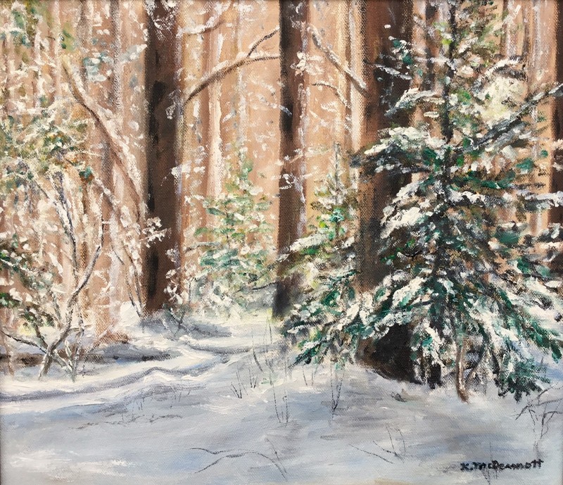 WARMTH OF WINTER - original framed 12X14 oil landscape painting by K. McDermott gallery