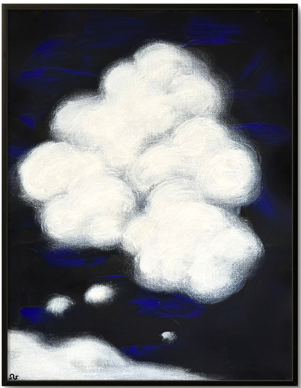 Moonlit Clouds Painting, Night Landscape Art 11×14
