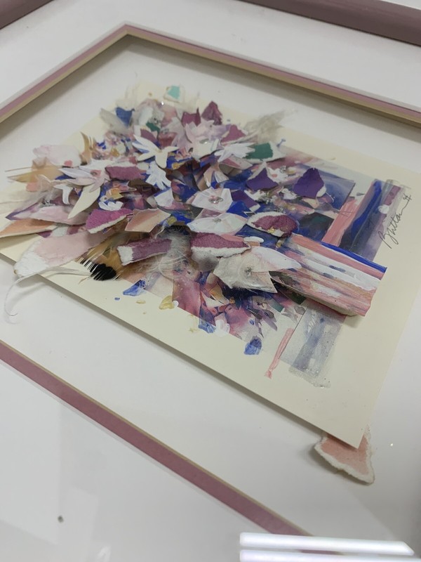 Floral Paper Cut Painting Abstract Original Art Signed Dated ‘94 Framed 12x13” gallery