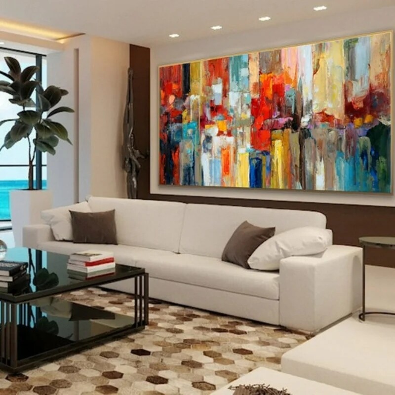 Extra Large Modern Palette Knife Texture Colorful Abstract Wall Art Handmade