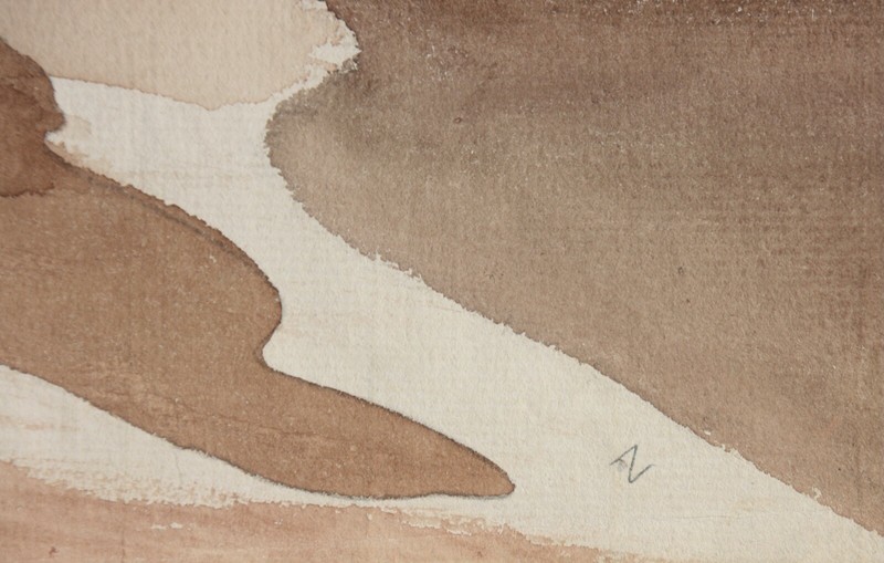 Wide River Landscape with Windmill, Watercolor, Art Nouveau, France c1900 gallery