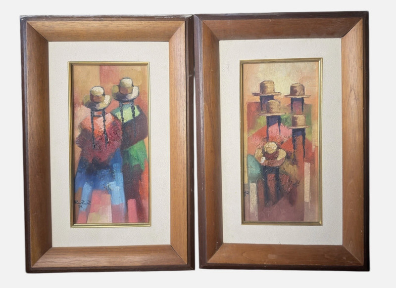 2 Painting Native American Men Man Tribe Elders Original Southwest Vtg Portrait