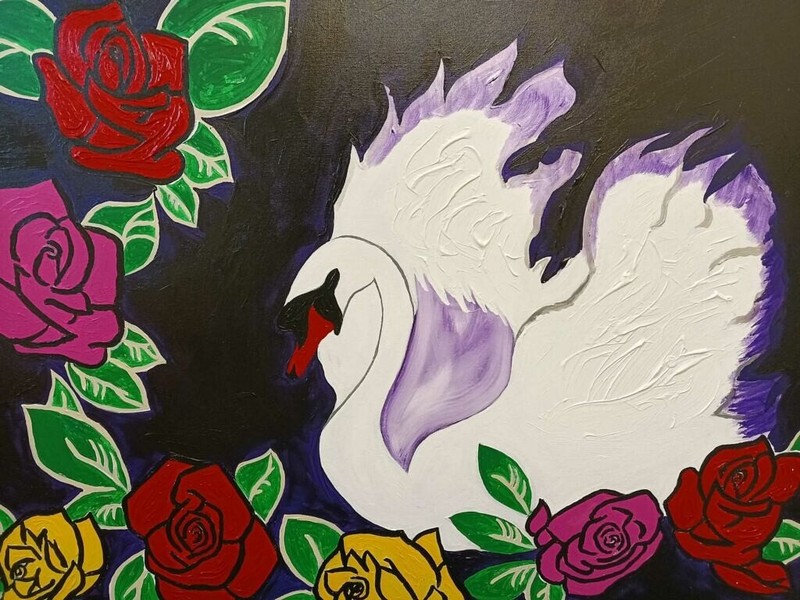 «Swan Lake» large abstract acrylic painting on canvas original
