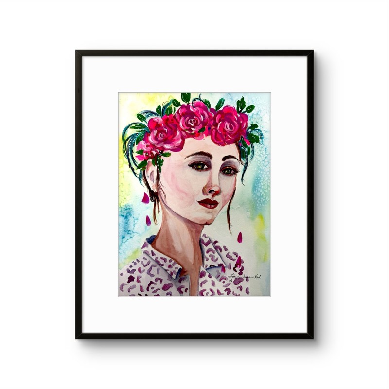Woman Face 9″x12″ Original Acrylic Paper Beauty Home Decor Art