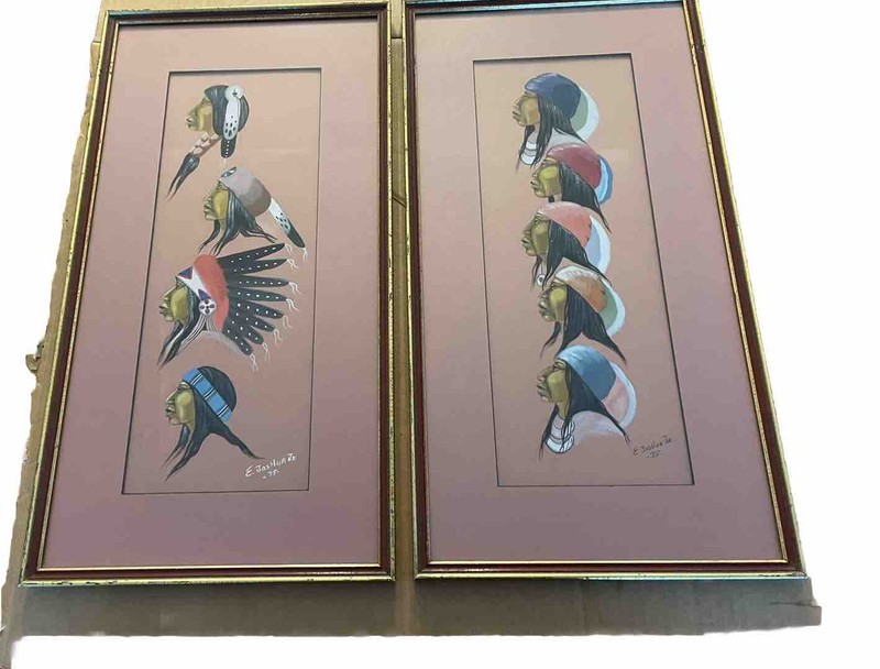 Pair Indian Watercolor Paintings Joshua jr You You Know Know Framed Sioux