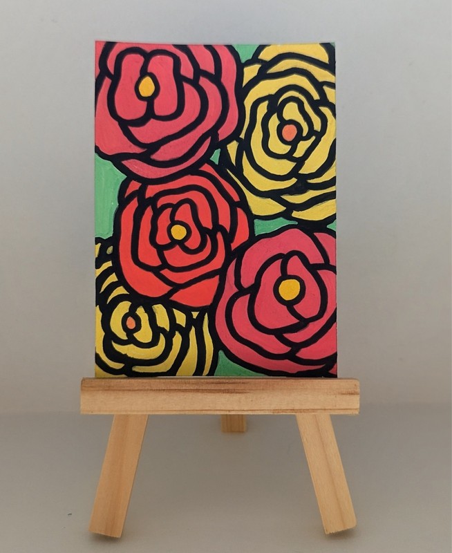 ACEO Original Floral 2.5 X 3.5-inch Acrylic Painting «Roses 1»