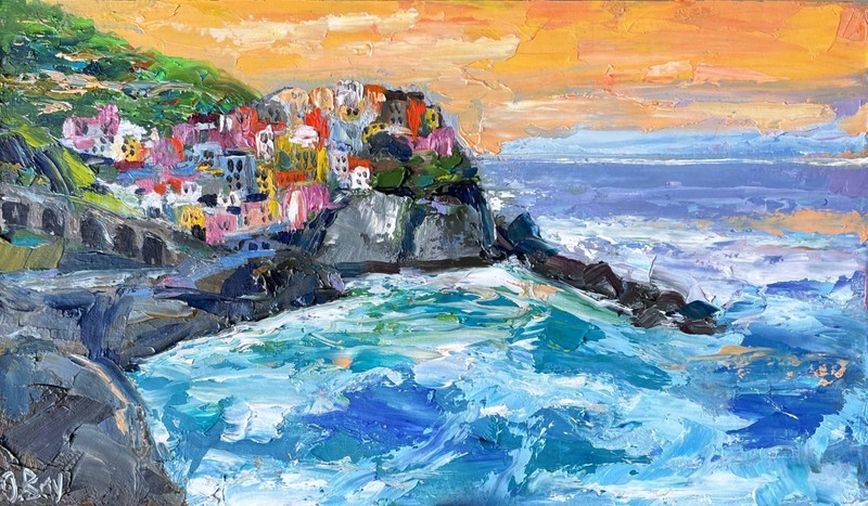 Manarola Painting Original Art Impasto Oil Painting Cinque Terre Art signed