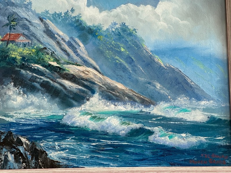 STEPHEN SANDS ORIGINAL «WINDWARD MAUI» HAWAII OIL PAINTING ON CANVAS 1982 FRAMED