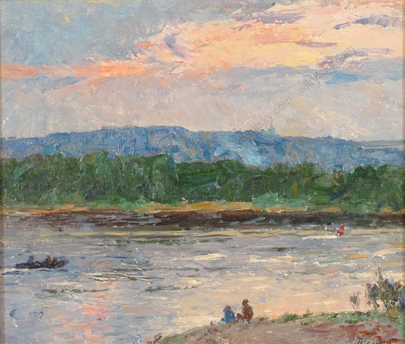 Attr. to Mykola Sheliuto (1906-1984) «Evening by River» Oil Painting, 1970/80(1)