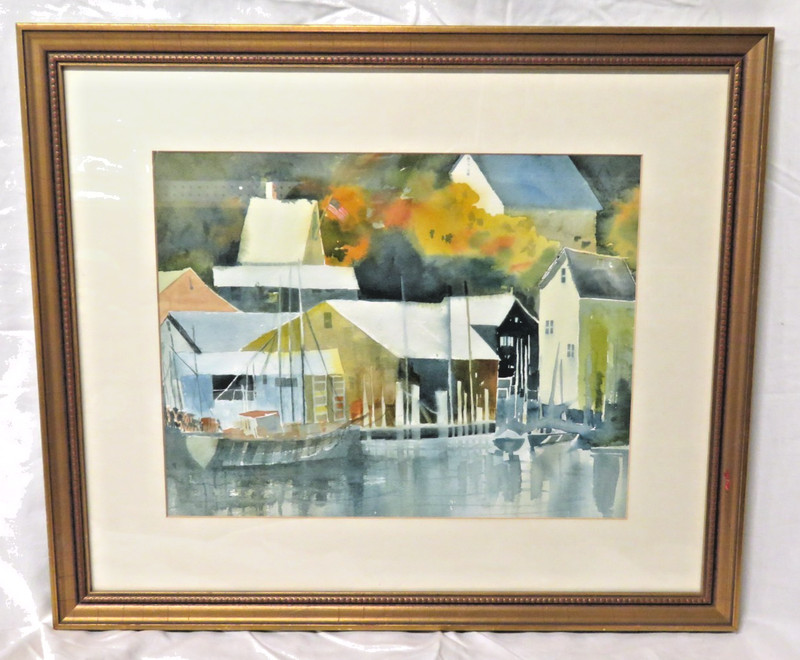 Framed & Matted Wager «Boat House» MCM Watercolor Signed 20 1/4″ X 17 1 /4″