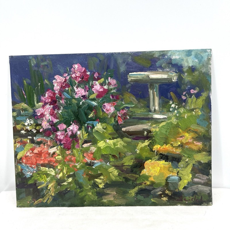 Original Artwork Study 11”x14” Oil Canvas Panel In The Garden Tadeusz Seidel