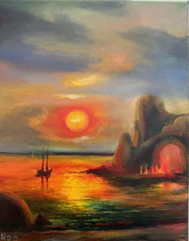 Original painting oil, 11×14 inch, Nautical landscape, Wall Art Decor, Home gift