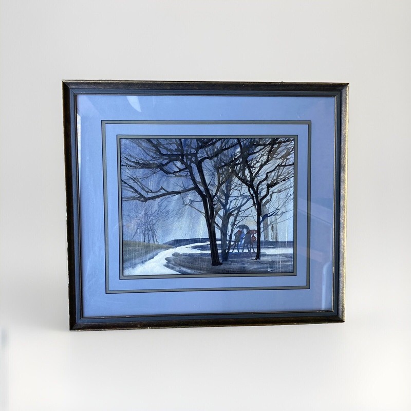 Watercolor Painting Edward Jagman Walk In the Rain Professionally Framed 19"x22" gallery