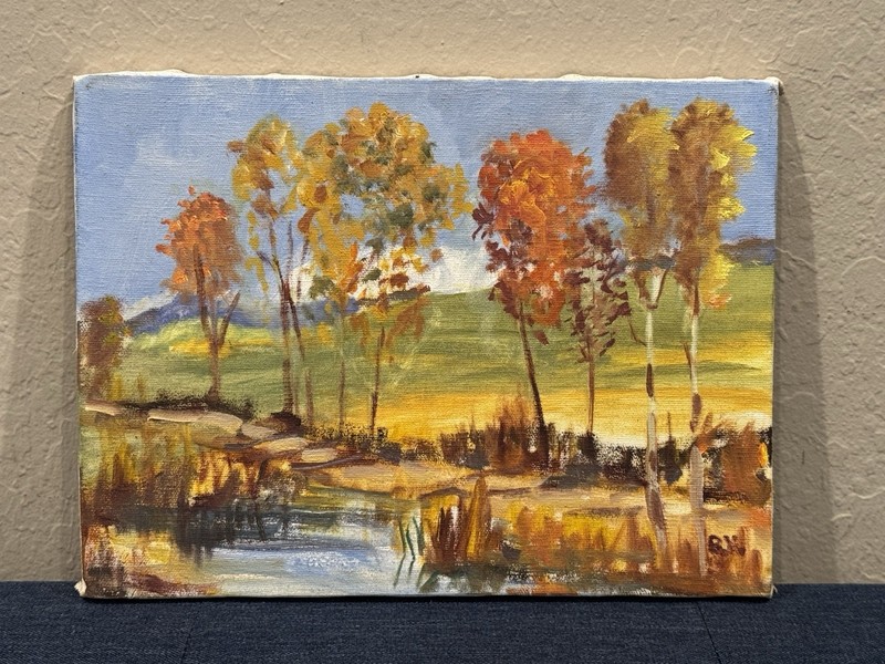 Vintage c1970s Plein Air Western Autumn Landscape Oil Painting signed «BH»