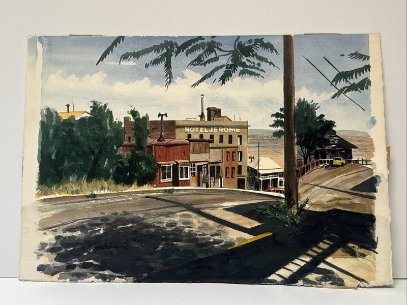 American Regionalism Painting Jerome Arizona Landscape Urban Hutchings Wpa Style gallery