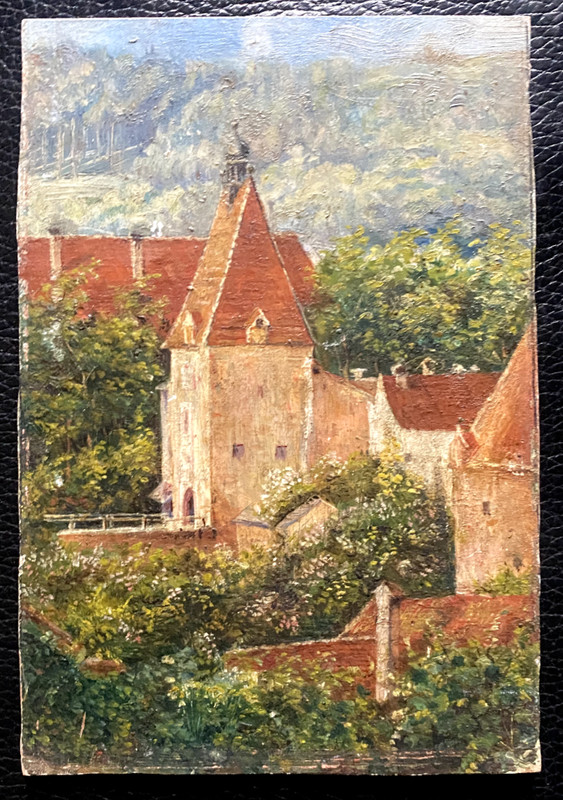 Oil Painting° Castle Gate Tower Medieval° Painting Wer Knows Den Venue ?Um 1900