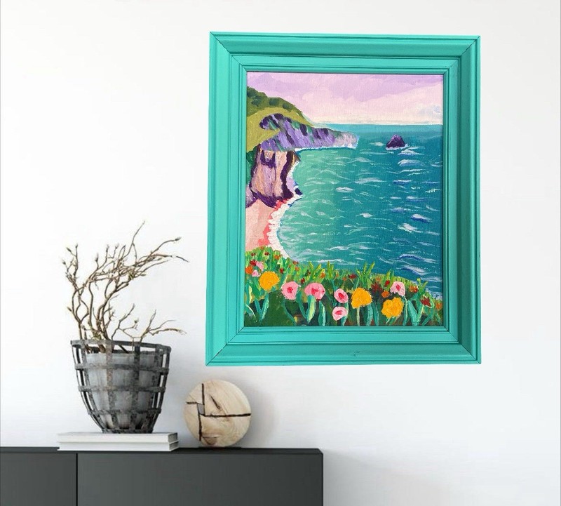 Tropical Beach Ocean Painting/Framed/14 X 17 gallery