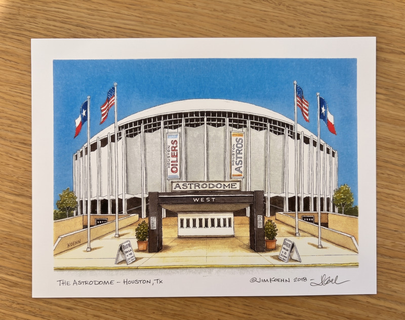 Astrodome. 5″x7″. Houston Texas. Watercolor Painting. Print. Astrodome Painting.