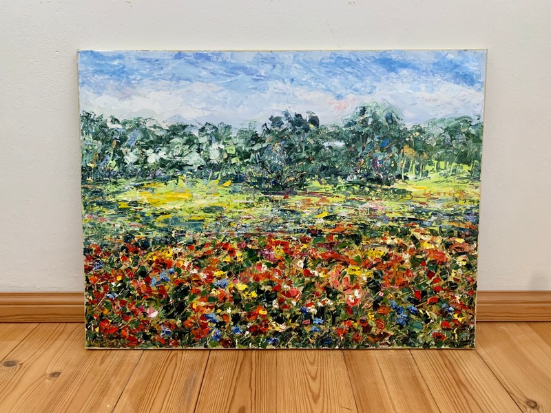 Abstract Poppy Field Oil Painting on Canvas Summer Landscape Painting