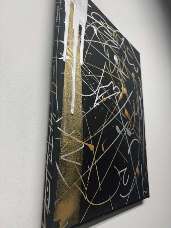 Original Abstract Expressionist Painting-Metallic Gold & Silver on Black-14x11 gallery
