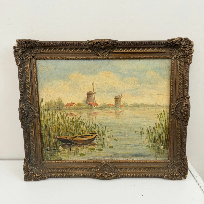 Traditional Landscape Oil Painting «Rowboat Mooring» Elegant Small Artwork