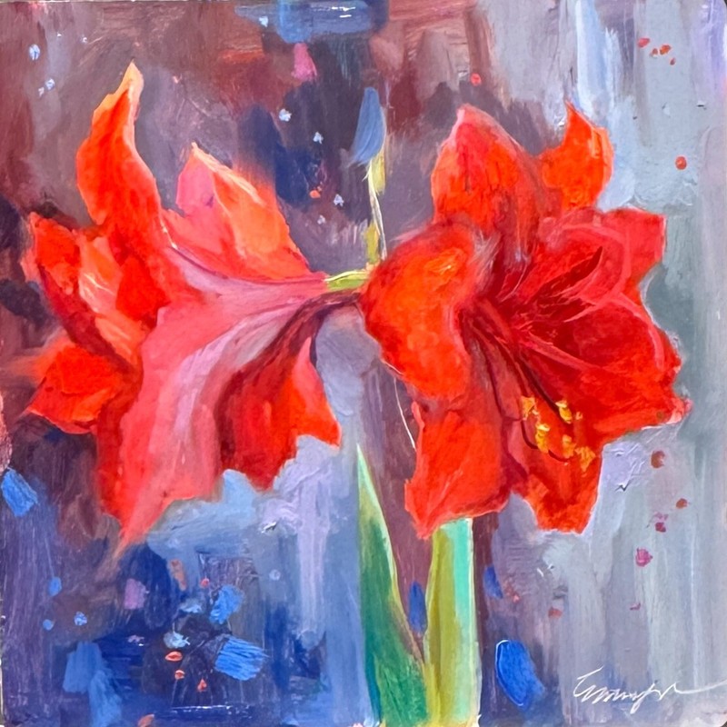 Amarillis oil painting original still life small impressionist art