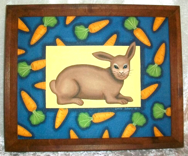 Vintage 1985 Anthropomorphic Arlene Salamendra Easter Rabbit Carrot Oil Painting gallery