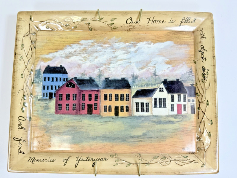 Hand Painted Salt Box Houses by PAT FISHER Folk Art Ceramic Hanging Wall Decor