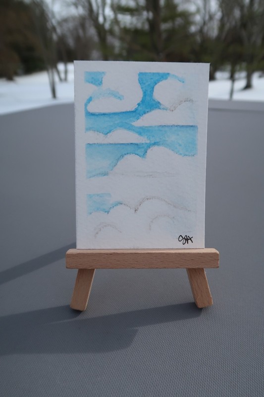 Original ACEO Abstract Sky & Clouds Blue Watercolor Mini Painting Landscape Art