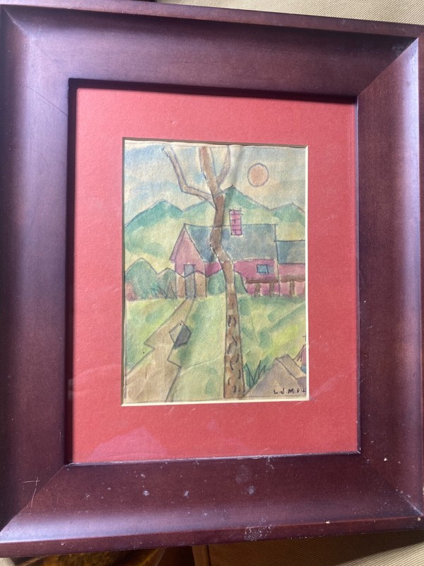 Lewis J Miller «Home And Landscape Scene» Watercolor Painting – Signed/Framed
