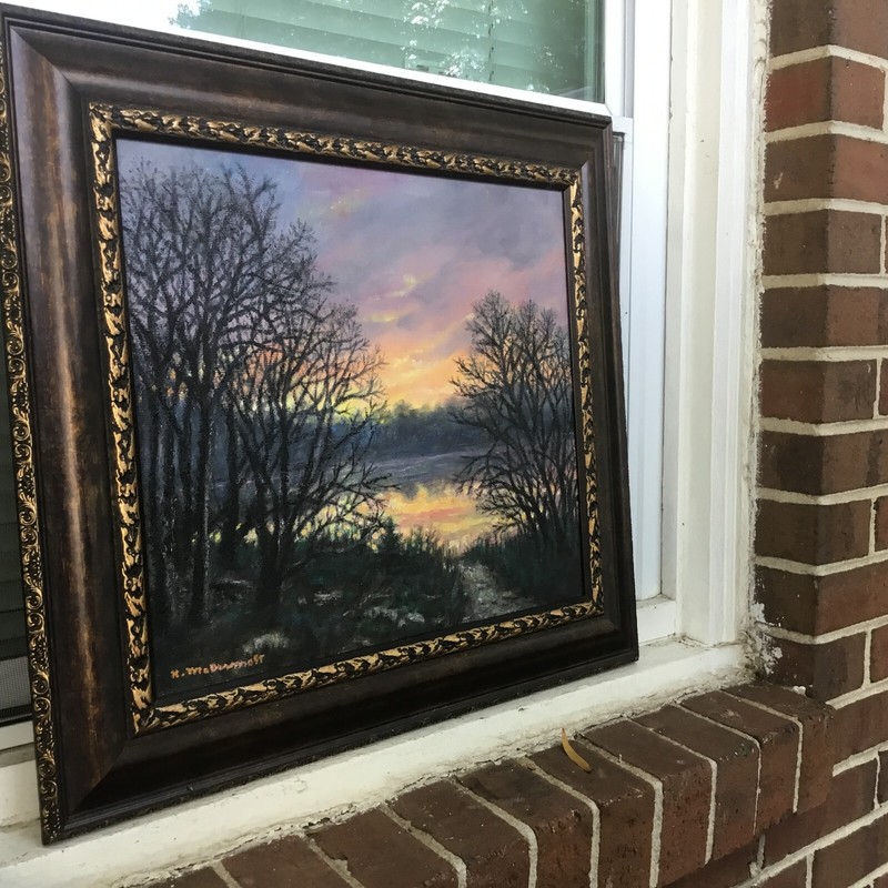DOWN by the RIVER - landscape painting on 14.5x16.5 inch canvas by K. McDermott gallery