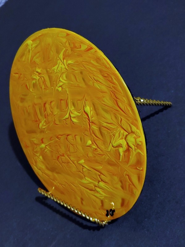 Modern ART-SIGNED- Hand Painted on 7 1/4in Dia Metal Disc W/Stand- One of a Kind gallery
