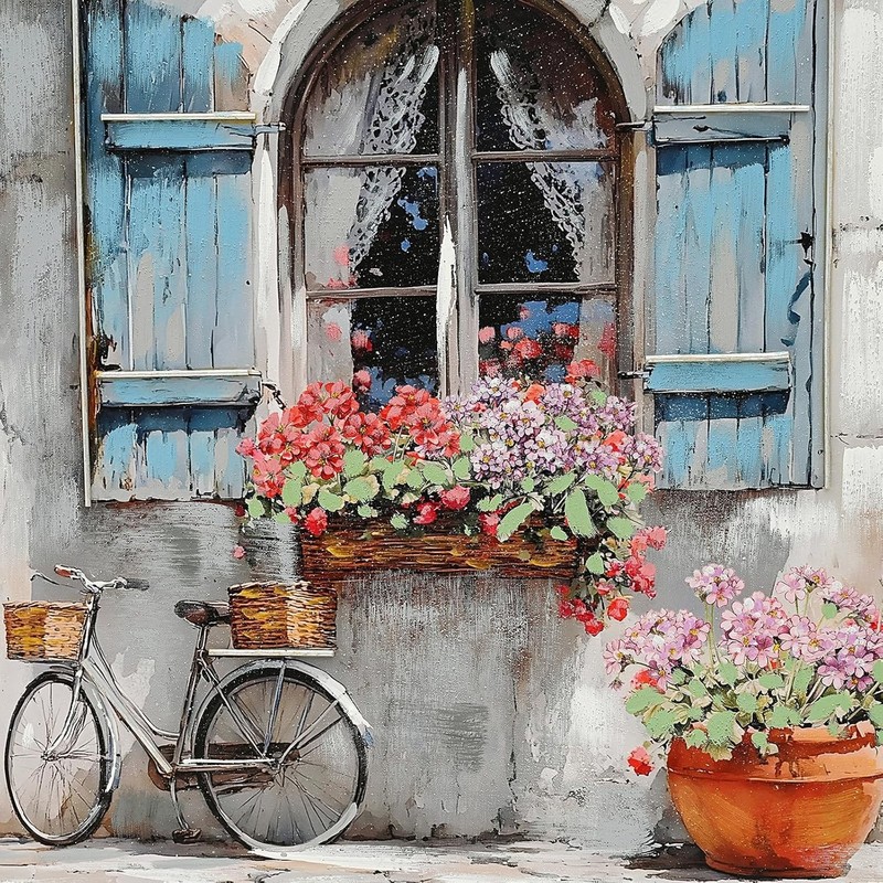 Hand Painted Window Flowers Wall Painting, 3D Textured Canvas Painting gallery