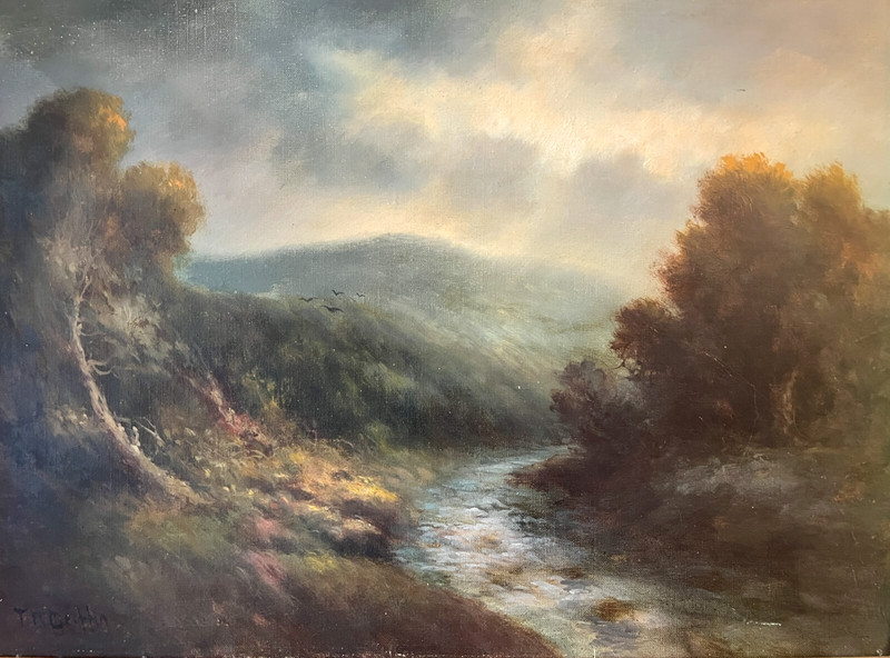 Gorgeous Thomas Bailey Griffin (1858-1919) Landscape Painting+Antique Gilt Frame gallery