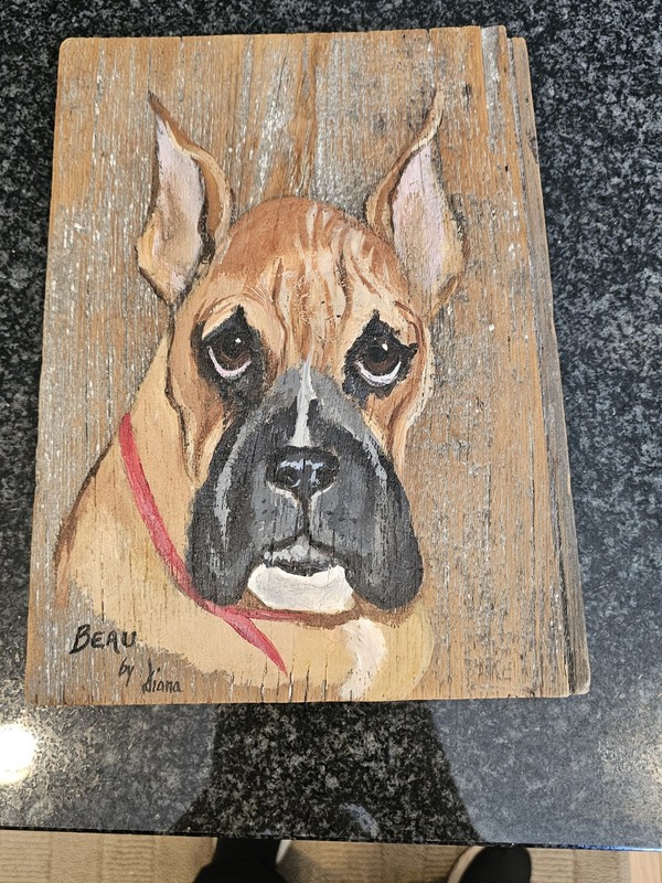 Original Boxer Dog Portrait Painting on Wood Board Pet Folk Art 9.5×13 Signed