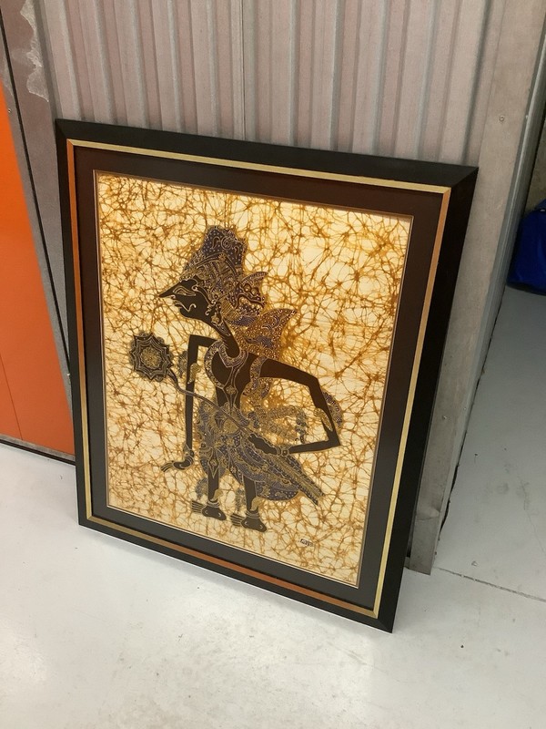 East African Batik Art Signed Muv W36 L42 Hand Made African Art with Frame Rare