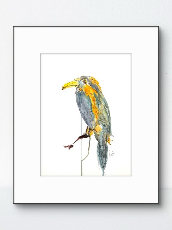 Original Abstract Expressionism 9×12 Bird Paper Drawing Handmade Signed Art 22