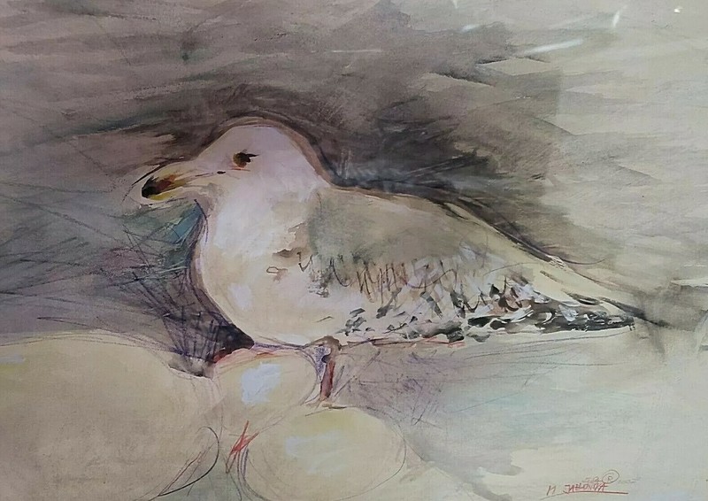 «Happy Seagull»Unique Brushes Stroke acrylic/pencil painting MJablonski 2002MINT