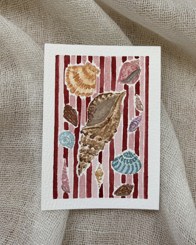 ACEO by Little Art Shop Original Watercolor Painting- Sea Shells- NOT A PRINT!