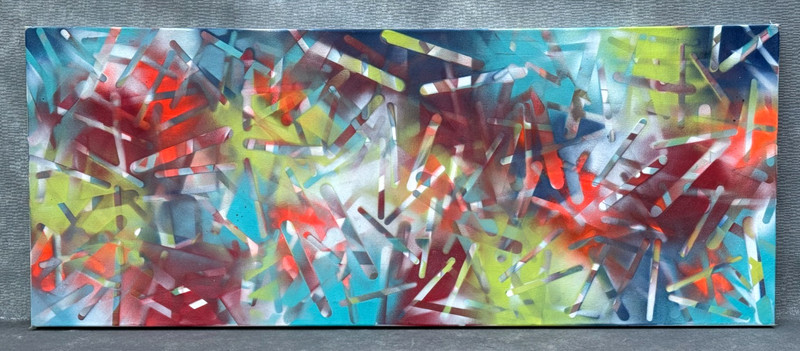 RAINBOW POPSICLE STICK ORIGINAL ABSTRACT PAINTING LARGE BIG COLORFUL 40" X 16"